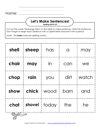 Worksheets - Let's Build Sentences (A-25)