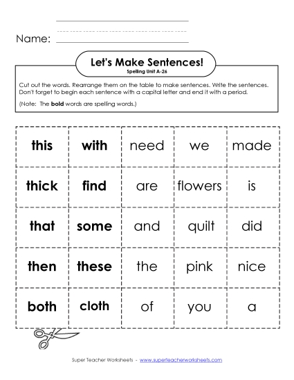 Worksheets - Let's Build Sentences (A-26)