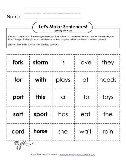 Worksheets - Let's Build Sentences (A-28)