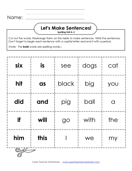 Worksheets - Let's Build Sentences (A-3)