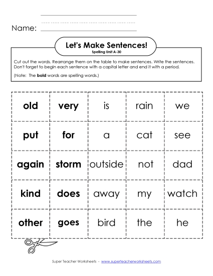 Worksheets - Let's Build Sentences (A-30)