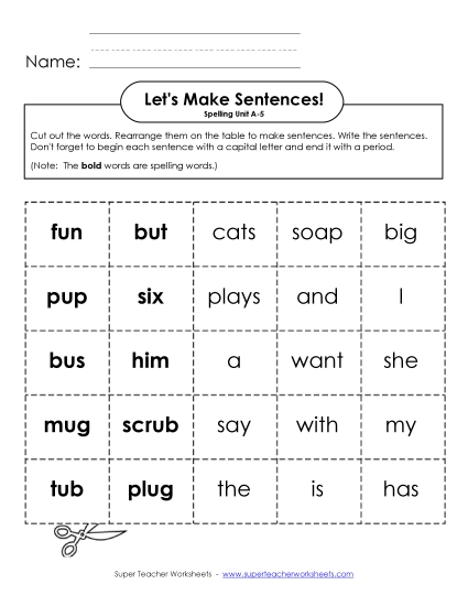 Worksheets - Let's Build Sentences (A-5)