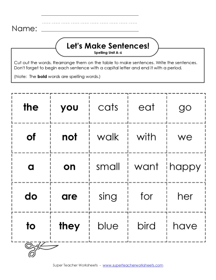 Worksheets - Let's Build Sentences (A-6)