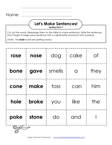 Worksheets - Let's Build Sentences (A-9)