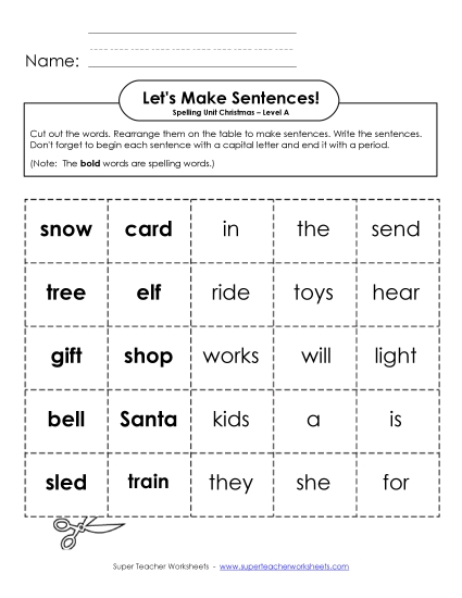Worksheets and Activities - Let's Build Sentences (A-Christmas) 