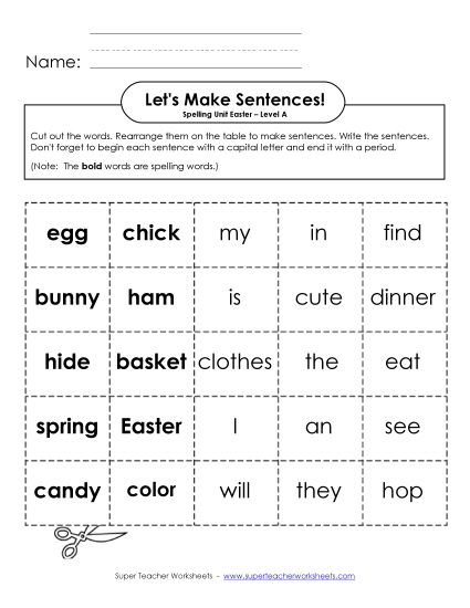 Worksheets - Let's Build Sentences (A-Easter)
