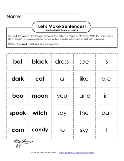 Worksheets and Activities - Let's Build Sentences (A-Halloween) 
