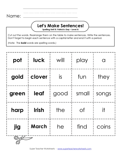Worksheets - Let's Build Sentences (A-St. Patrick's Day)