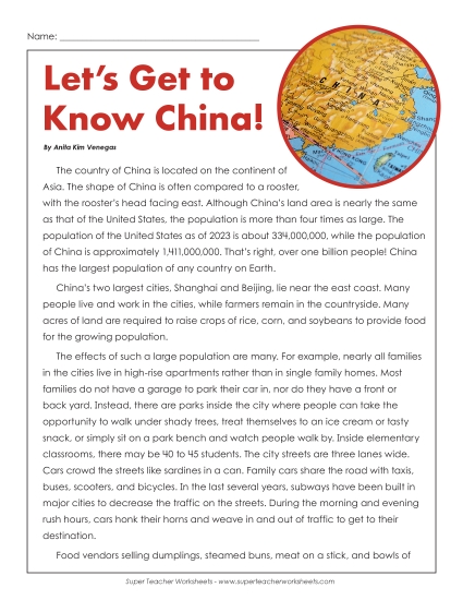 Reading Comprehension - Let's Get to Know China!