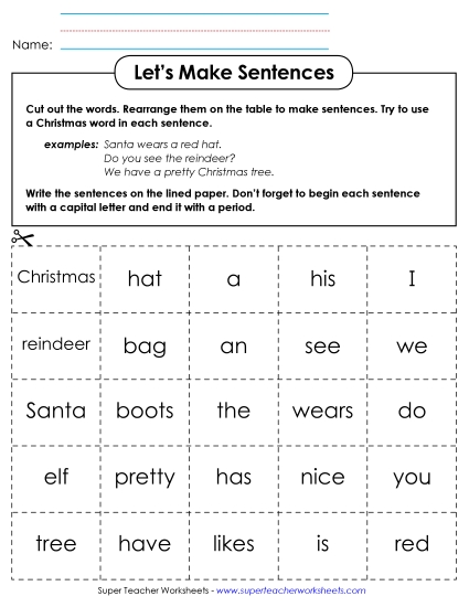 Games & Learning Centers (Very Basic) - Let's Make Sentences: Christmas Games & Learning Centers (Very Basic) - Let's Make Sentences: Christmas
