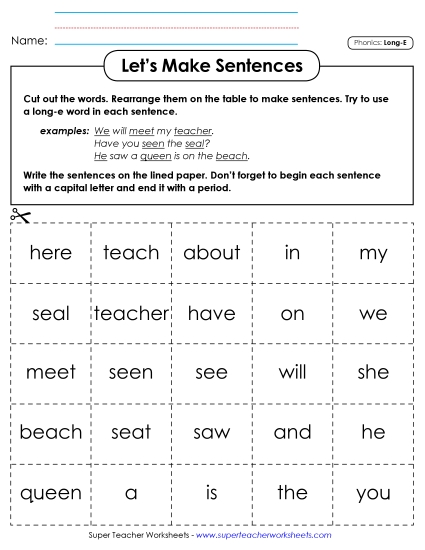 Games & Learning Centers - Let's Make Sentences (Long E)