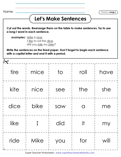 Games & Learning Centers - Let's Make Sentences: Long I Words