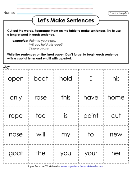 Games & Learning Centers - Let's Make Sentences (Long O Words) Games & Learning Centers - Let's Make Sentences (Long O Words)