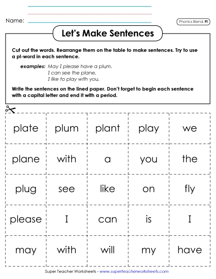 Games & Learning Centers - Let's Make Sentences (Pl-)