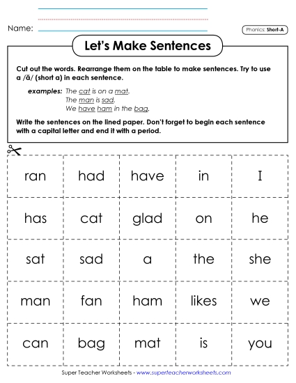 Games & Learning Centers - Let's Make Sentences: Short A Words