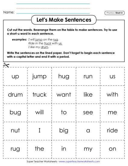 Games and Puzzles - Let's Make Sentences: Short U Words