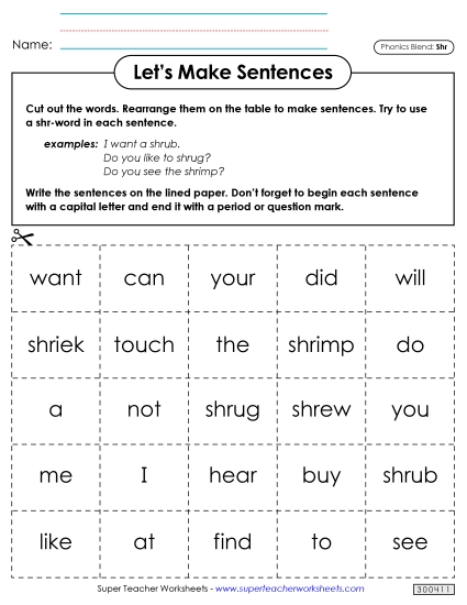 Games and Learning Centers - Let's Make Sentences (Shr-) Games and Learning Centers - Let's Make Sentences (Shr-)