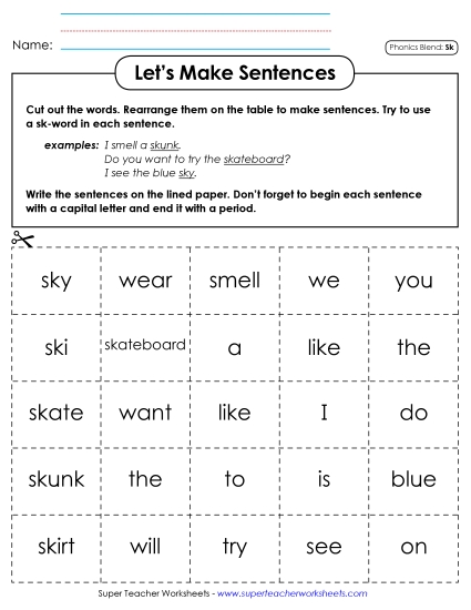 Games & Learning Activities - Let's Make Sentences (Sk- Words) Games & Learning Activities - Let's Make Sentences (Sk- Words)