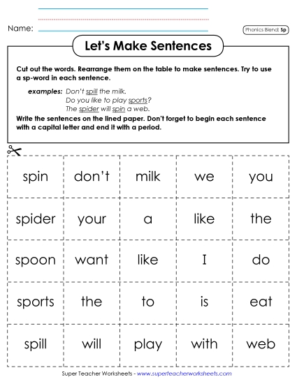 Games & Learning Centers - Let's Make Sentences (Sp- Words) Games & Learning Centers - Let's Make Sentences (Sp- Words)