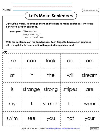 Games and Learning Centers - Let's Make Sentences (Str-)