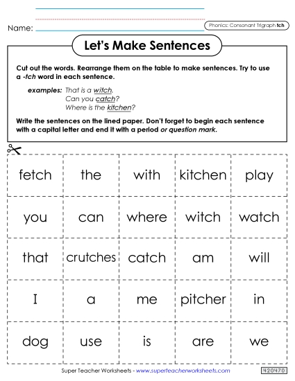 Games and Learning Centers - Let's Make Sentences (-tch)