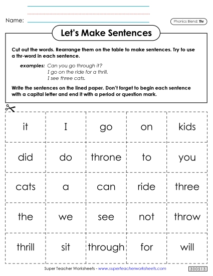 Games and Learning Centers - Let's Make Sentences (Thr-)
