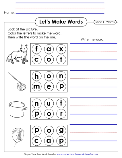 Worksheets - Let's Make Words 2 (Word Circles) Short O