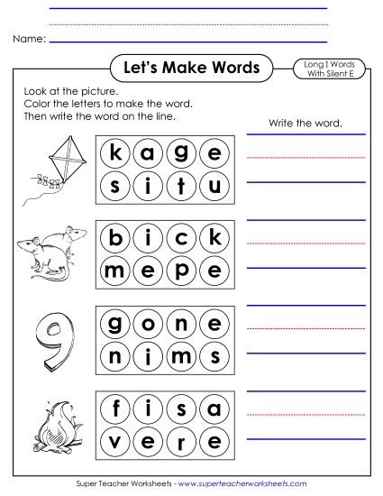 Worksheets - Let's Make Words (Word Circles) Long I; Silent E (#2) Worksheets - Let's Make Words (Word Circles) Long I; Silent E (#2)