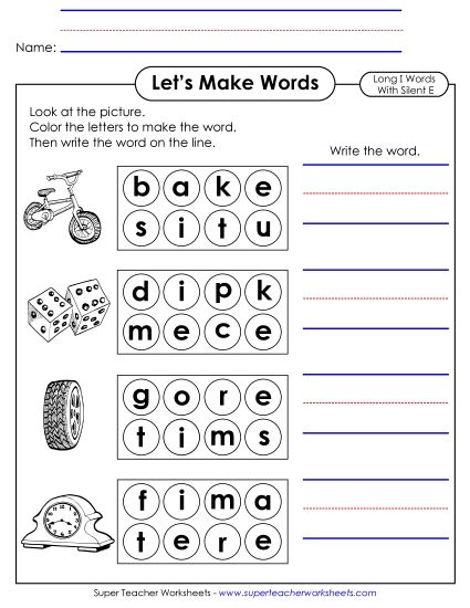 Worksheets - Let's Make Words (Word Circles) Long I; Silent E Worksheets - Let's Make Words (Word Circles) Long I; Silent E