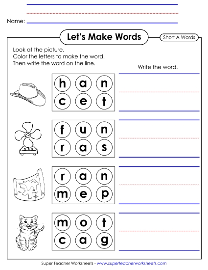 Worksheets - Let's Make Words (Word Circles) Short A