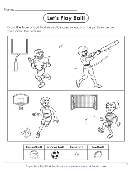 Worksheets - Let's Play Ball! Drawing Activity (Printable PDF Worksheet)