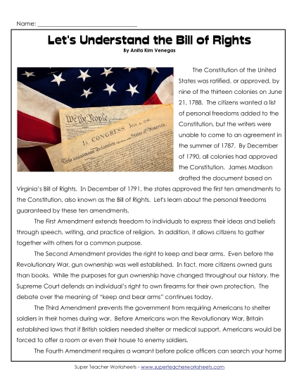 Reading Comprehension - Let's Understand the Bill of Rights