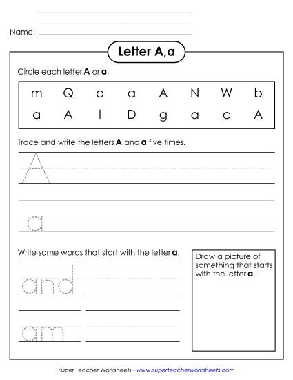 Trace and Print - Letter A a - Practice Sheet