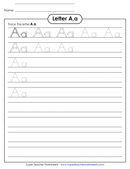 Letter A - Letter A, a - Tracing (Smaller Font Size)
