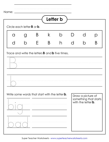 Worksheets - Letter B b - Practice Sheet