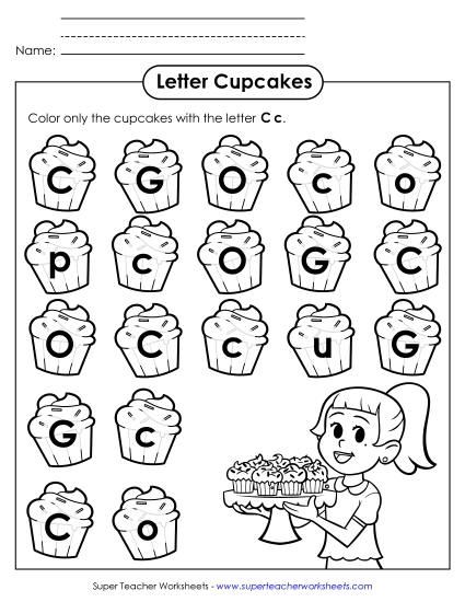 Letter Recognition - Letter C c Recognition - Cupcakes