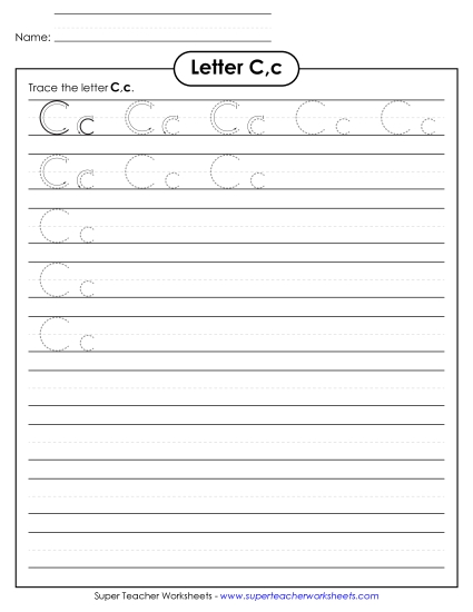 Letter C - Letter C, c - Tracing (Smaller Font Size)
