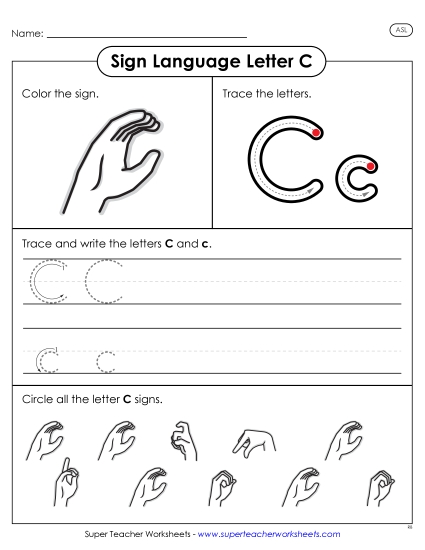 Individual Letter Worksheets - Letter C Sign (Printable PDF Worksheet)