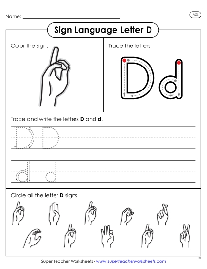 Individual Letter Worksheets - Letter D Sign (Printable PDF Worksheet)