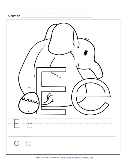 Worksheets - Letter E: Color-and-Write