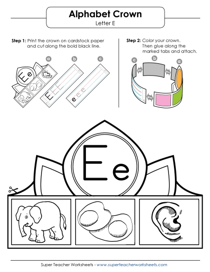 Trace and Print - Letter E - Crown