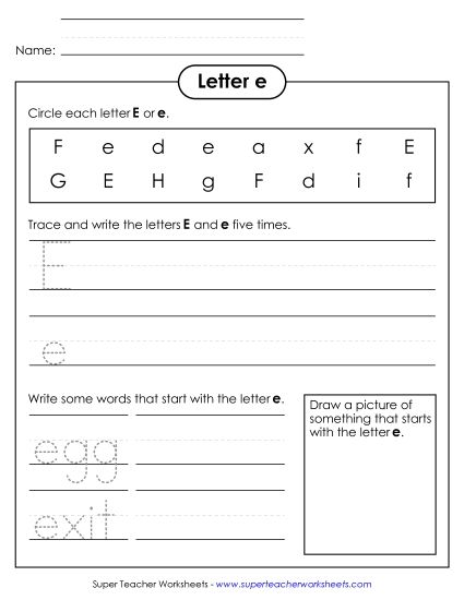 Sample Worksheet Images - Letter E e - Practice Sheet