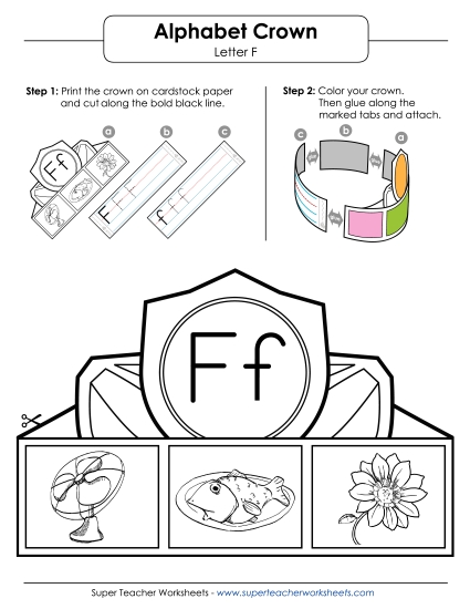 Trace and Print - Letter F - Crown