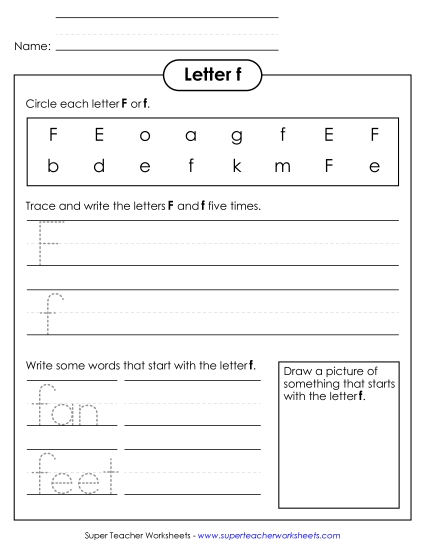Worksheets - Letter F f - Practice Sheet