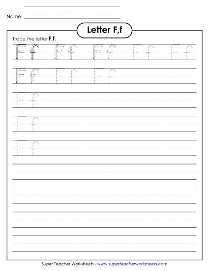 Trace and Print - Letter F, f - Tracing (Smaller Font Size)