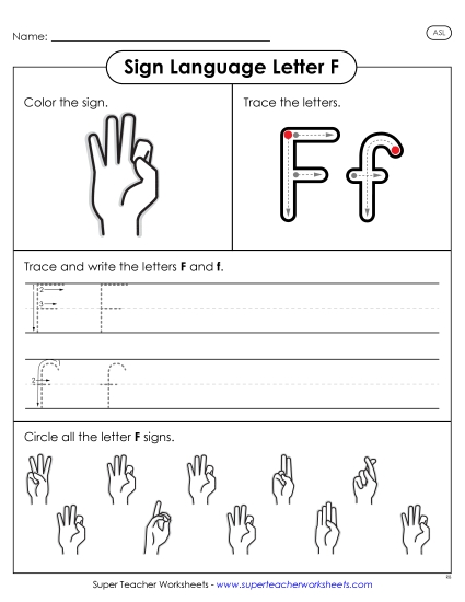 Individual Letter Worksheets - Letter F Sign (Printable PDF Worksheet)