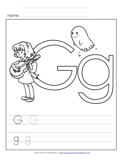Trace and Print - Letter G - Color and Write