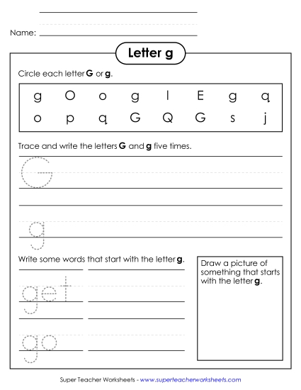 Trace and Print - Letter G g - Practice Sheet