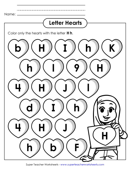 Letter Recognition - Letter H h Recognition - Hearts