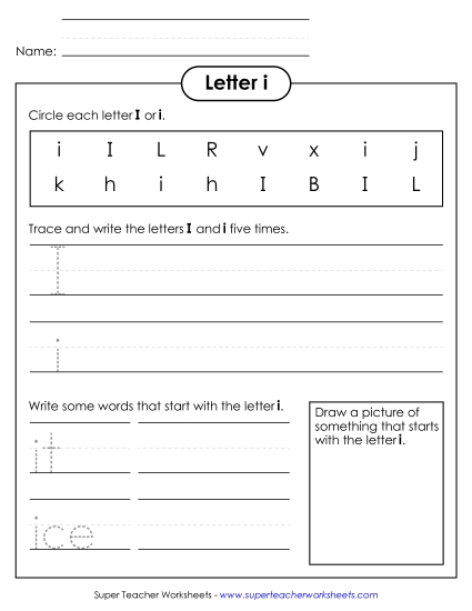 Trace and Print - Letter I i - Practice Sheet